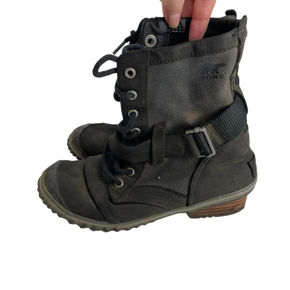 Sorel Boots Womens 6 Slimboot Mid Calf Canvas Leather Black Rugged Winter - Picture 3 of 10